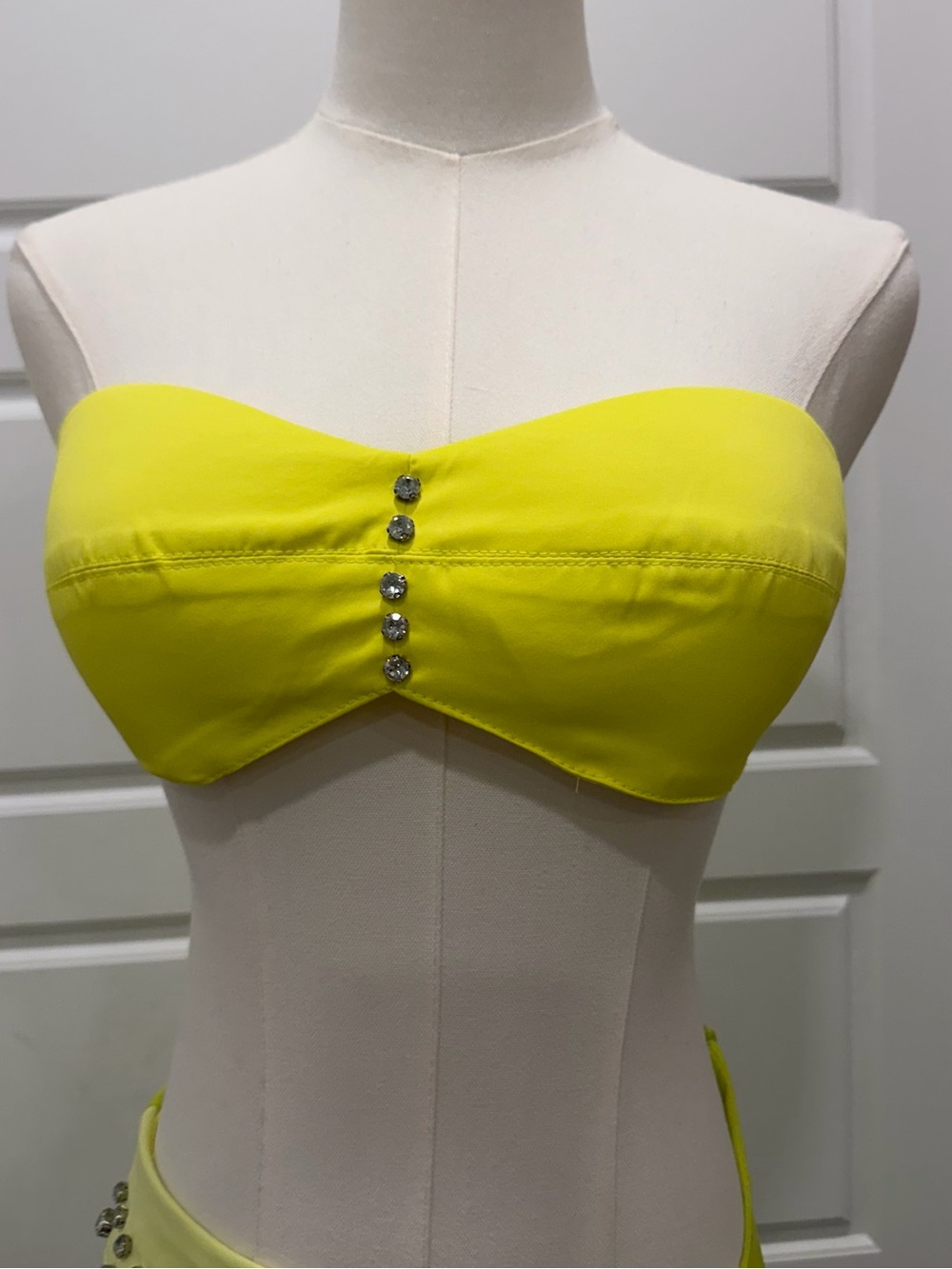3PC Lime Yellow Rhinestone Embellished Blazer, Bralette & Mini Skirt Set NWT - Picture 6 of 12